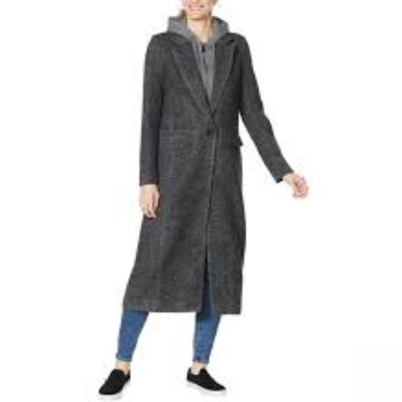Brand New Women's Avec Les Filles Gray Overcoat Jacket With Removable Hood - Picture 2 of 16